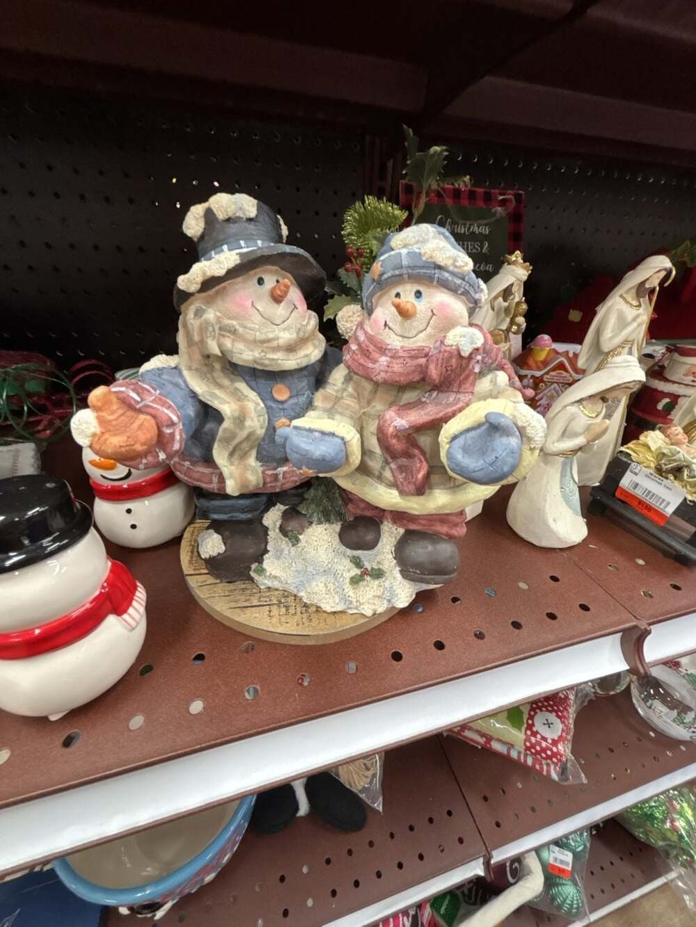 Large Snowman Couple Figurine Winter Christmas Country Holiday Decor